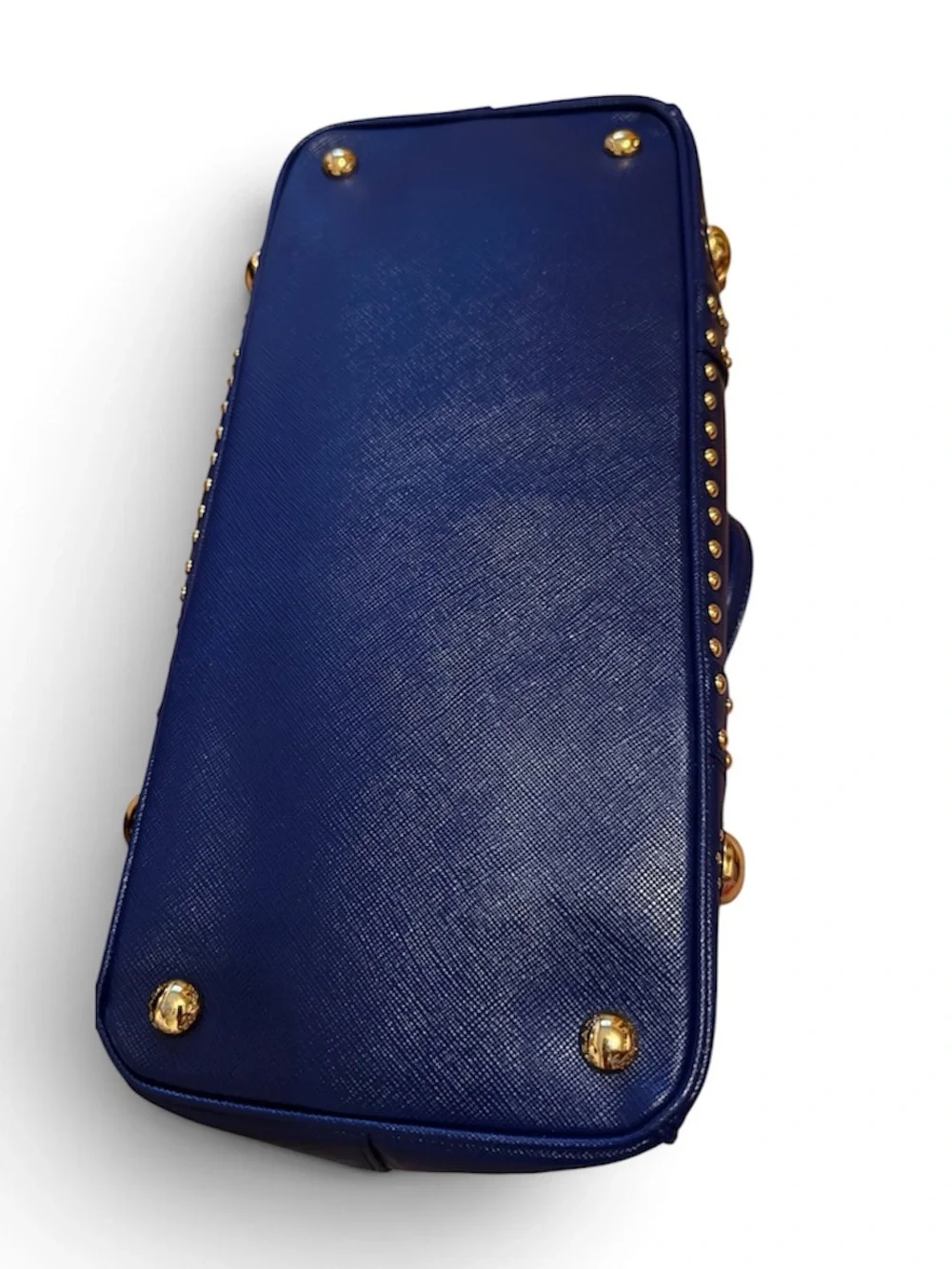 Prada Blue Saffiano Leather Studded Tote Crossbody Bag